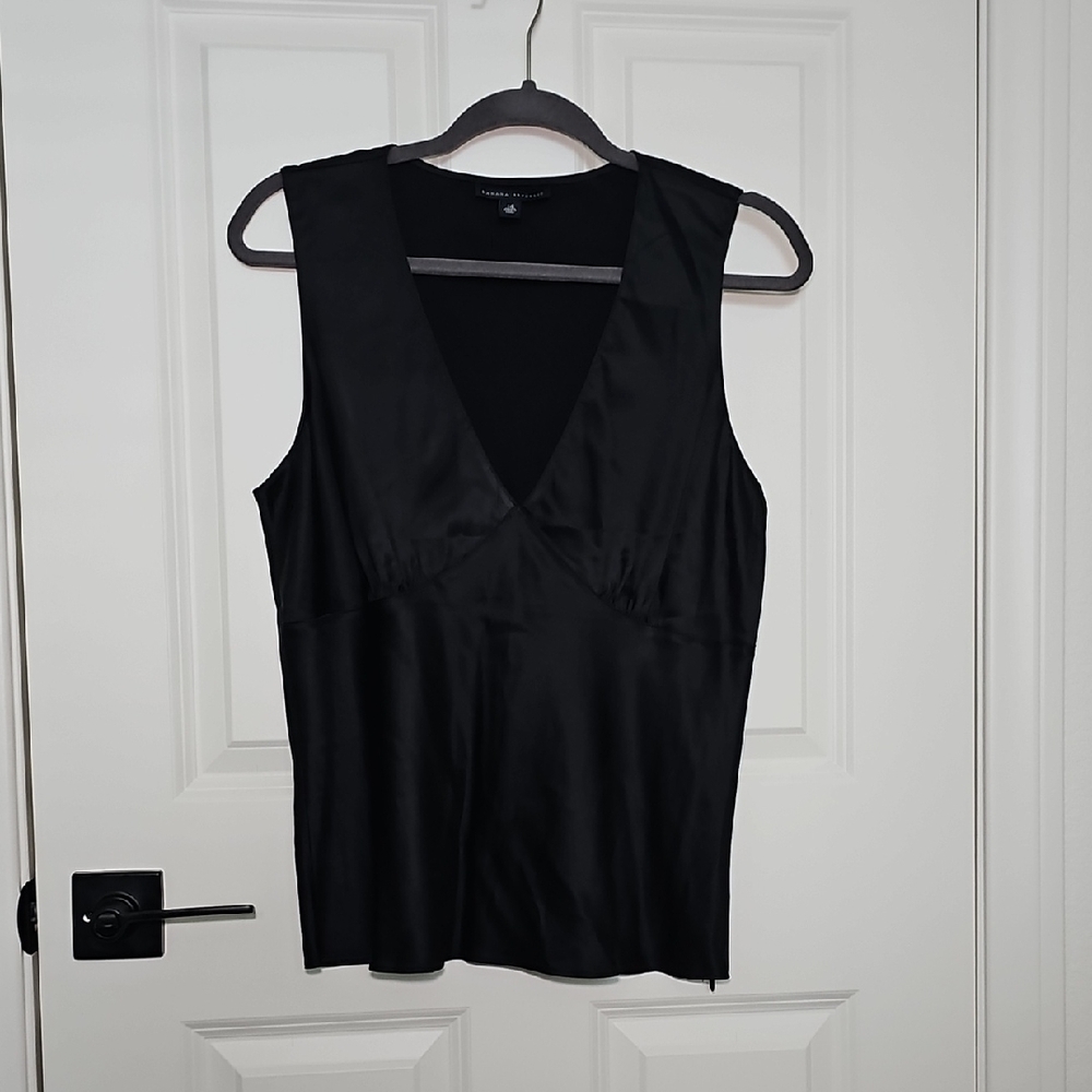 Banana Republic V Neck Sleeveless Silk Blouse Top Charcoal Black 14